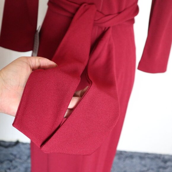 After Six 6814 Burgundy Red V-neck Crepe Sleeve Slit Front Evening Gown Small - Picture 8 of 13